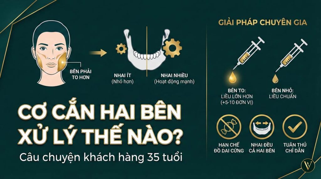 Cơ cắn hai bên to không đều nhau thì tiêm thế nào