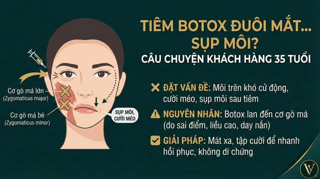 Tiêm Botox Xóa Nhăn Đuôi Mắt Gây Sụp Môi